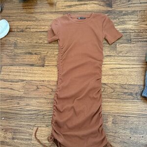 Zara Rust Mini Dress with Ruched Detail